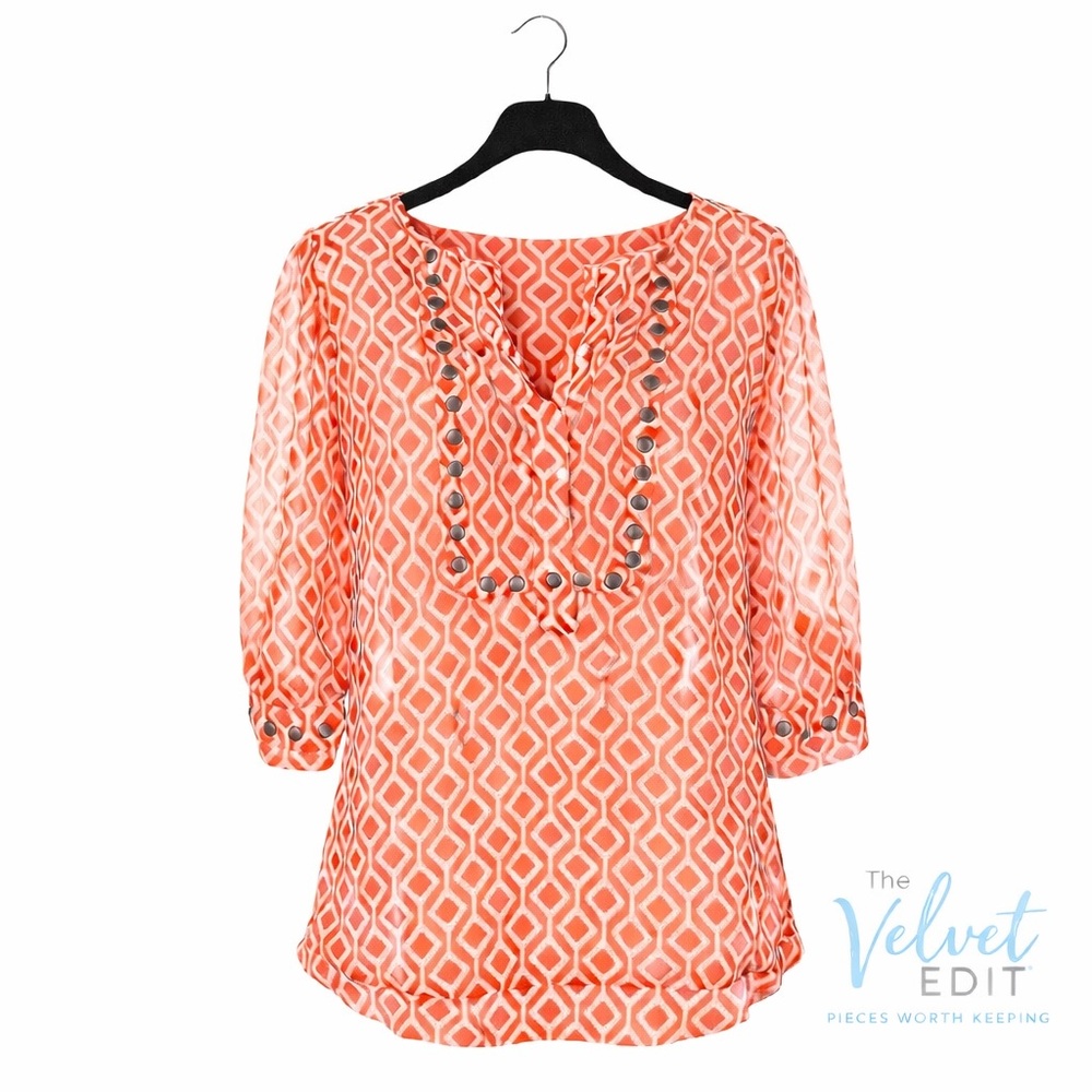 41Hawthorn Orange Geometric 3/4 Sleeve Blouse